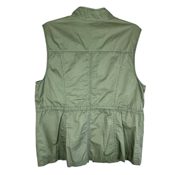 Chico's 100% Cotton Sage Green Gold Sequin Full Zip Military Utility Vest Size L - Picture 2 of 8